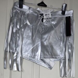 Discovery Metallic Silver Fringe High Waist Shorts